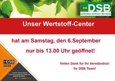 Wertstoff-Center am 6.8.2025 ab 13.00 Uhr geschlossen